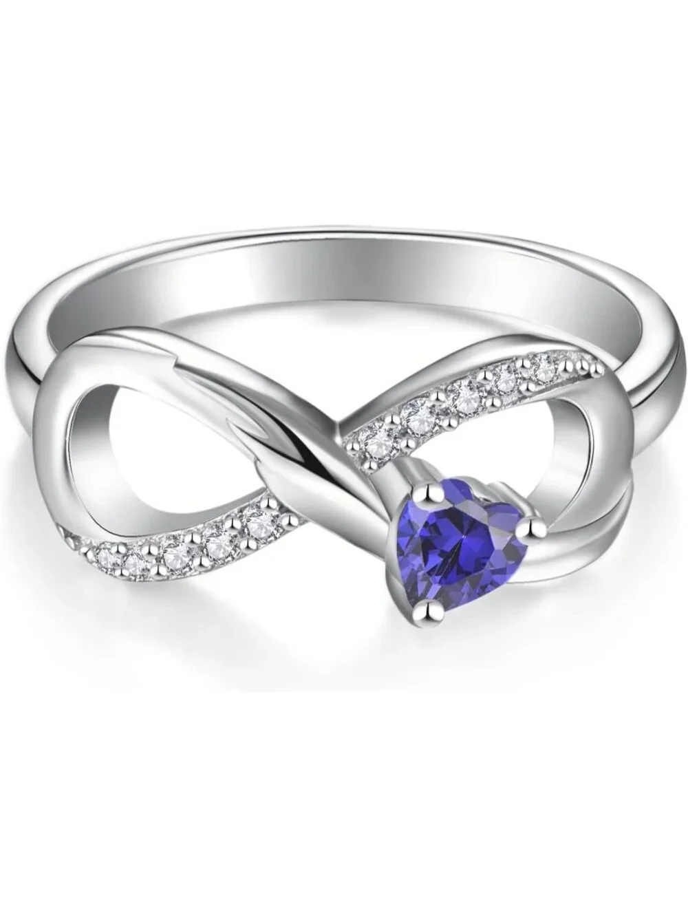 Women's Tenzanite 925 Sterling Silver Infinity Promise Angel Wings Heart Ring